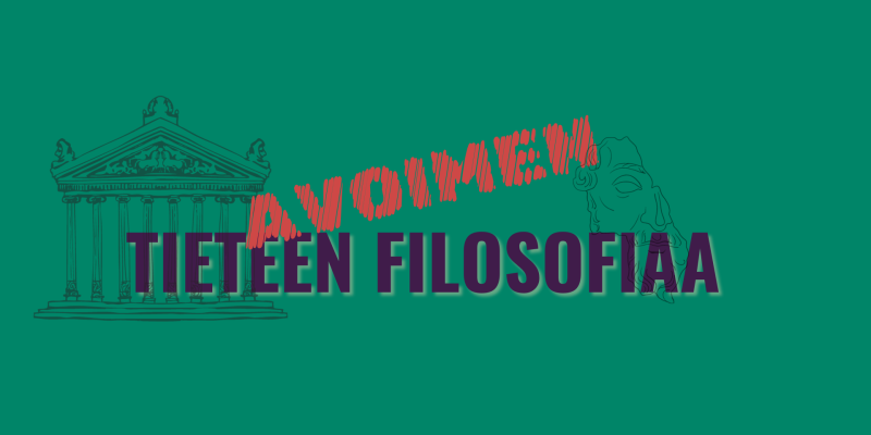 Kuvituskuva: Vihreällä taustalla keltainen teksti, jossa lukee "Avoimen tieteen filosofiaa". 