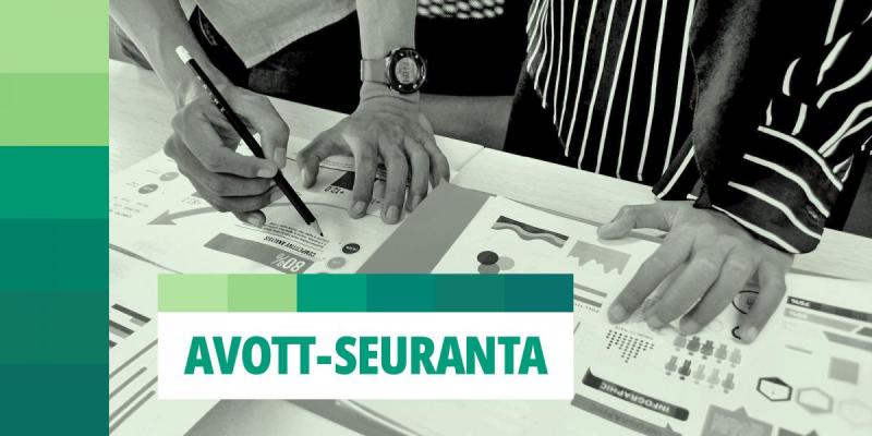 Kaksi käsiparia tekee muistiinpanoja visualisointeihin; kuvan päällä on teksti AVOTT-seuranta..