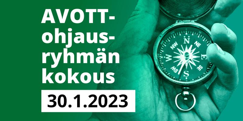 Kuvituskuva, jonka päällä teksti AVOTT-ohjausryhmän kokous 30.1.2023