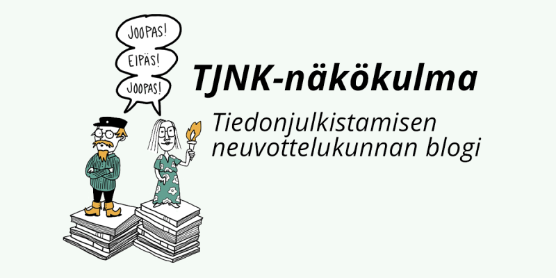 Kuvituskuvassa teksti: TJNK-näkökulma. Tiedonjulkistamisen neuvottelukunnan blogi.