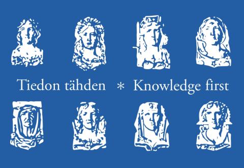 Illustration med texten Tiedon tähden, Knowledge First